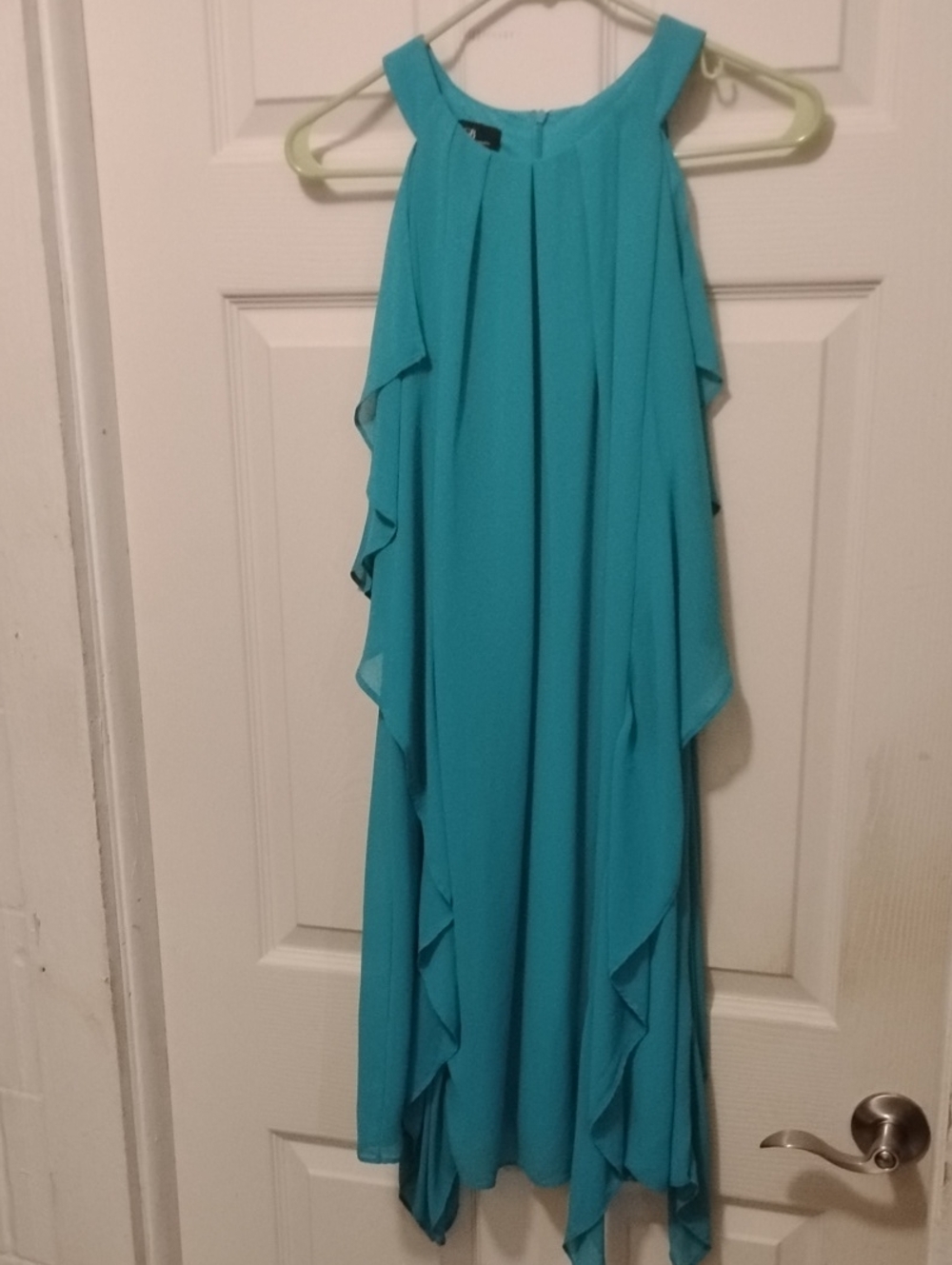 AGB Teal High-Low Cascade Ruffle Dress